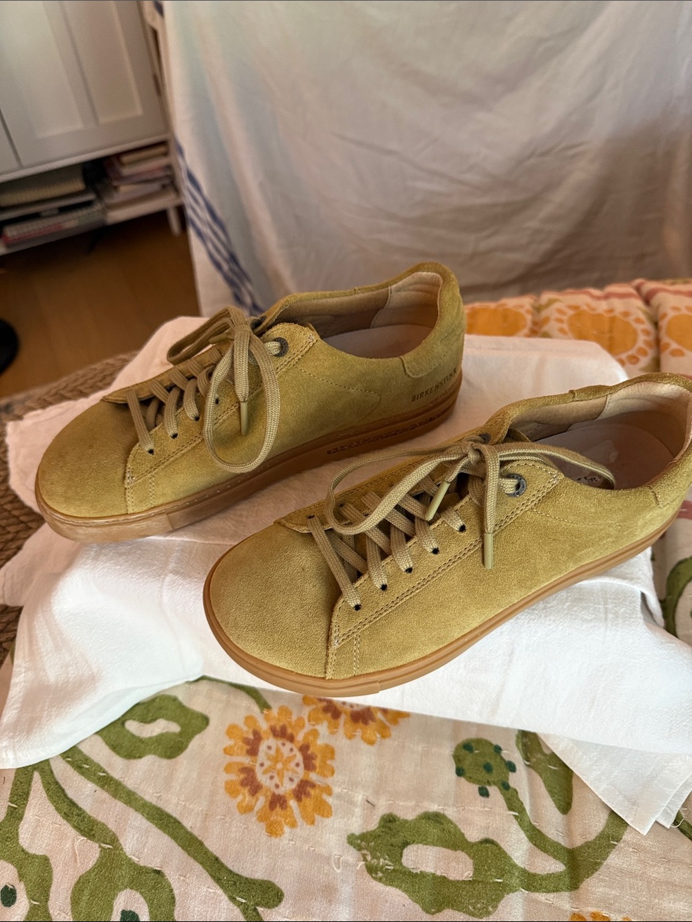 Birkenstock Suede Low-Top Sneakers in Mustard